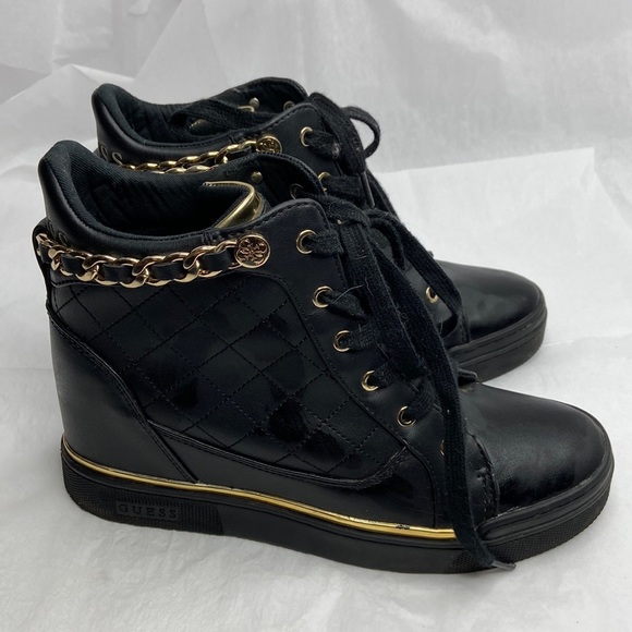 Guess Shoes - Guess size 8 1/2 black and gold sneaker with gold tone chain excellent condition